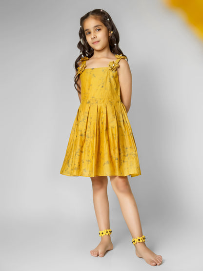 Natural Dyed Mustard Yellow Back Dori Tie Dress