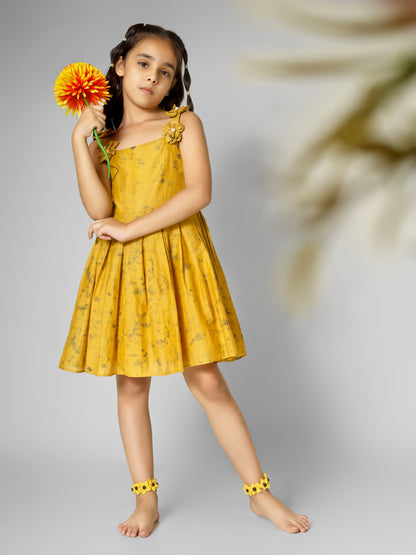 Natural Dyed Mustard Yellow Back Dori Tie Dress
