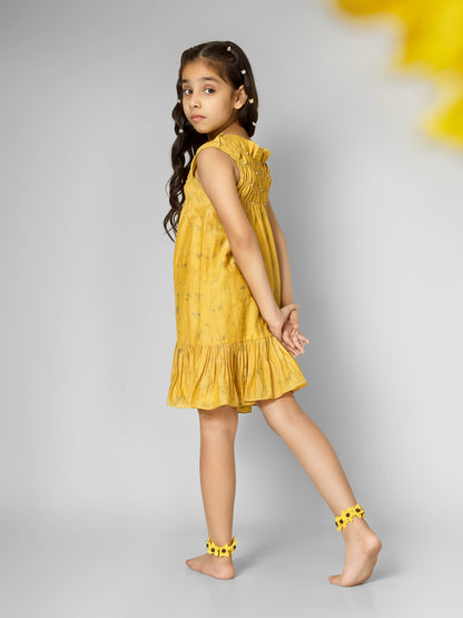 Natural Dyed Mustard Bobbin Elastic Dress
