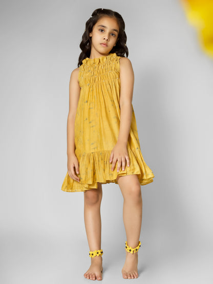 Natural Dyed Mustard Bobbin Elastic Dress