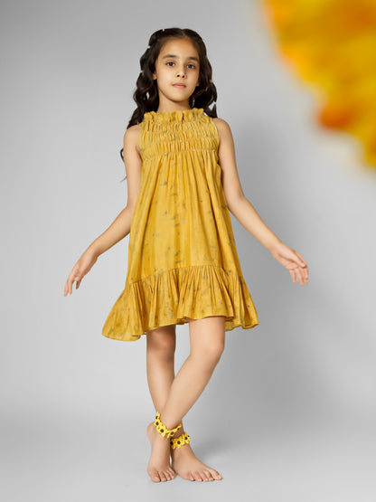 Natural Dyed Mustard Bobbin Elastic Dress