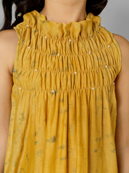 Natural Dyed Mustard Bobbin Elastic Dress