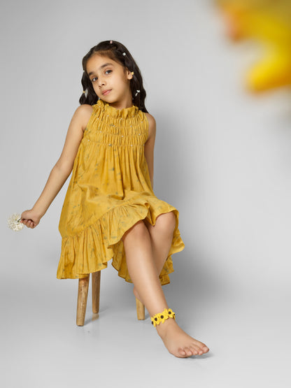 Natural Dyed Mustard Bobbin Elastic Dress