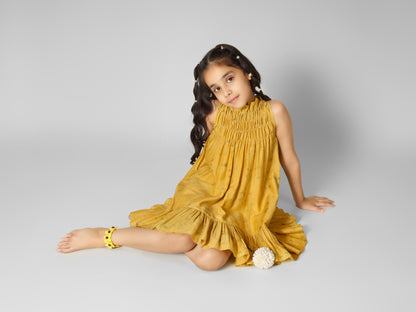 Natural Dyed Mustard Bobbin Elastic Dress