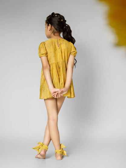 Natural Dyed Mustard Yellow Yoke Dress