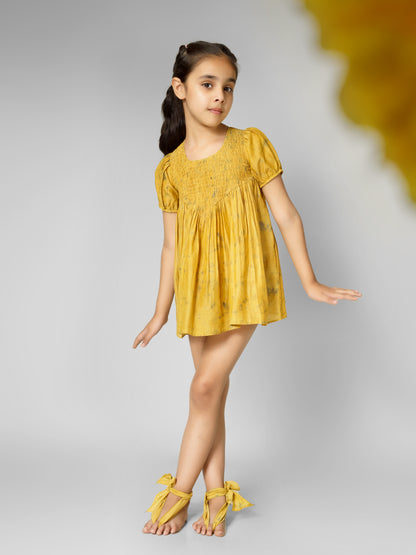 Natural Dyed Mustard Yellow Yoke Dress