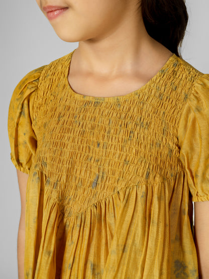 Natural Dyed Mustard Yellow Yoke Dress