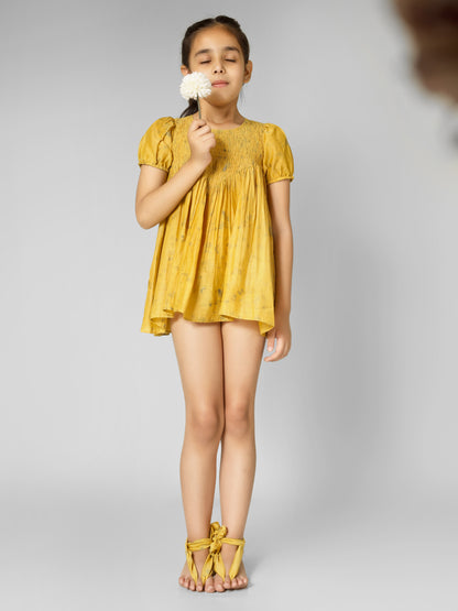 Natural Dyed Mustard Yellow Yoke Dress