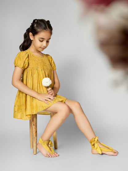 Natural Dyed Mustard Yellow Yoke Dress