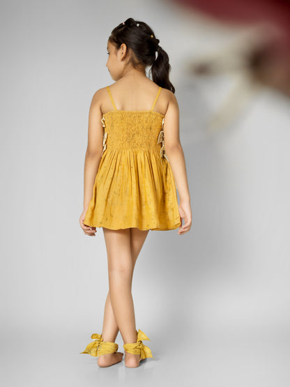 Natural Dyed Mustard Yellow Side Bow Dress