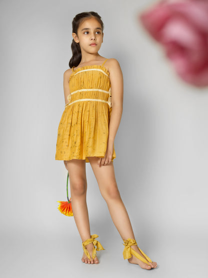 Natural Dyed Mustard Yellow Side Bow Dress