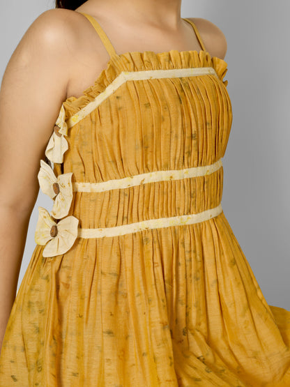Natural Dyed Mustard Yellow Side Bow Dress