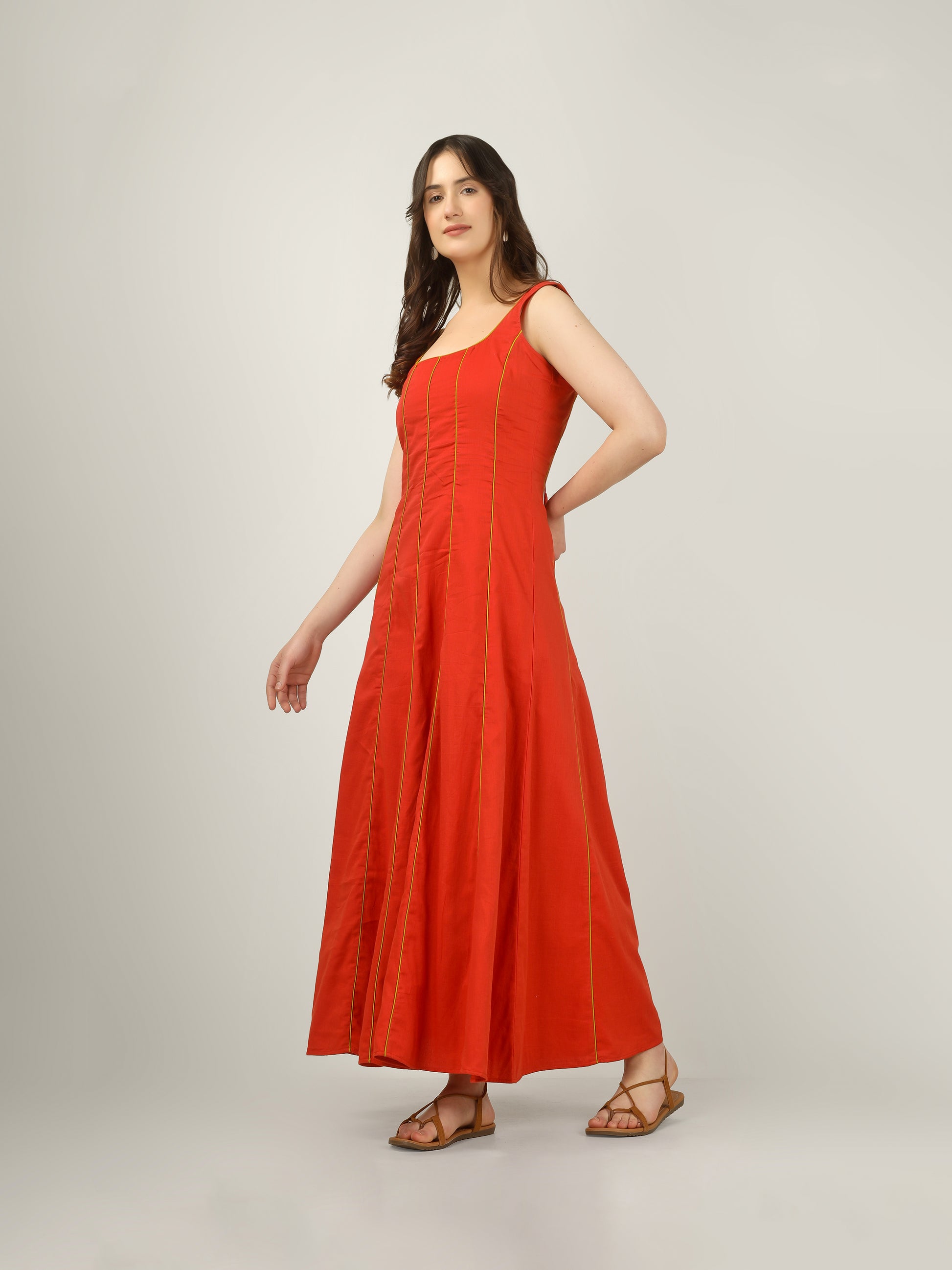 Orange Princess Cut Maxi Dress | JOVI Fashion India