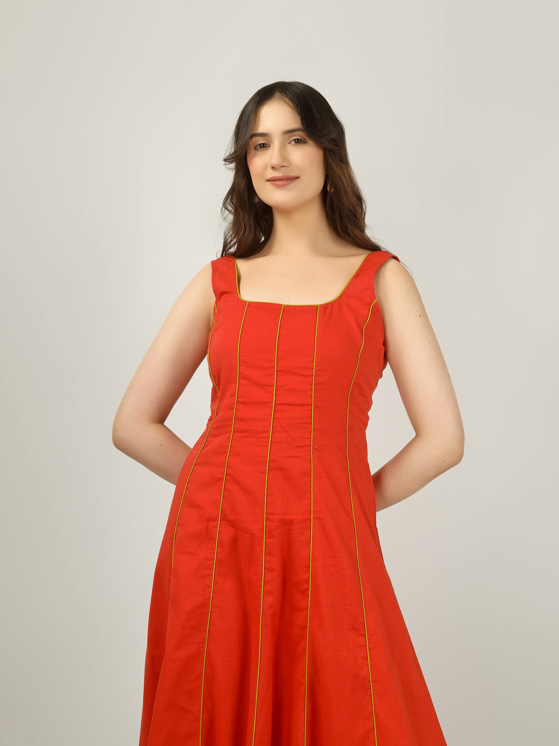 Orange Princess Cut Maxi Dress | JOVI Fashion India