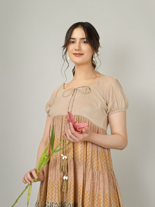 Beige Multi Tier Maxi Dress | Jovi Fashion India