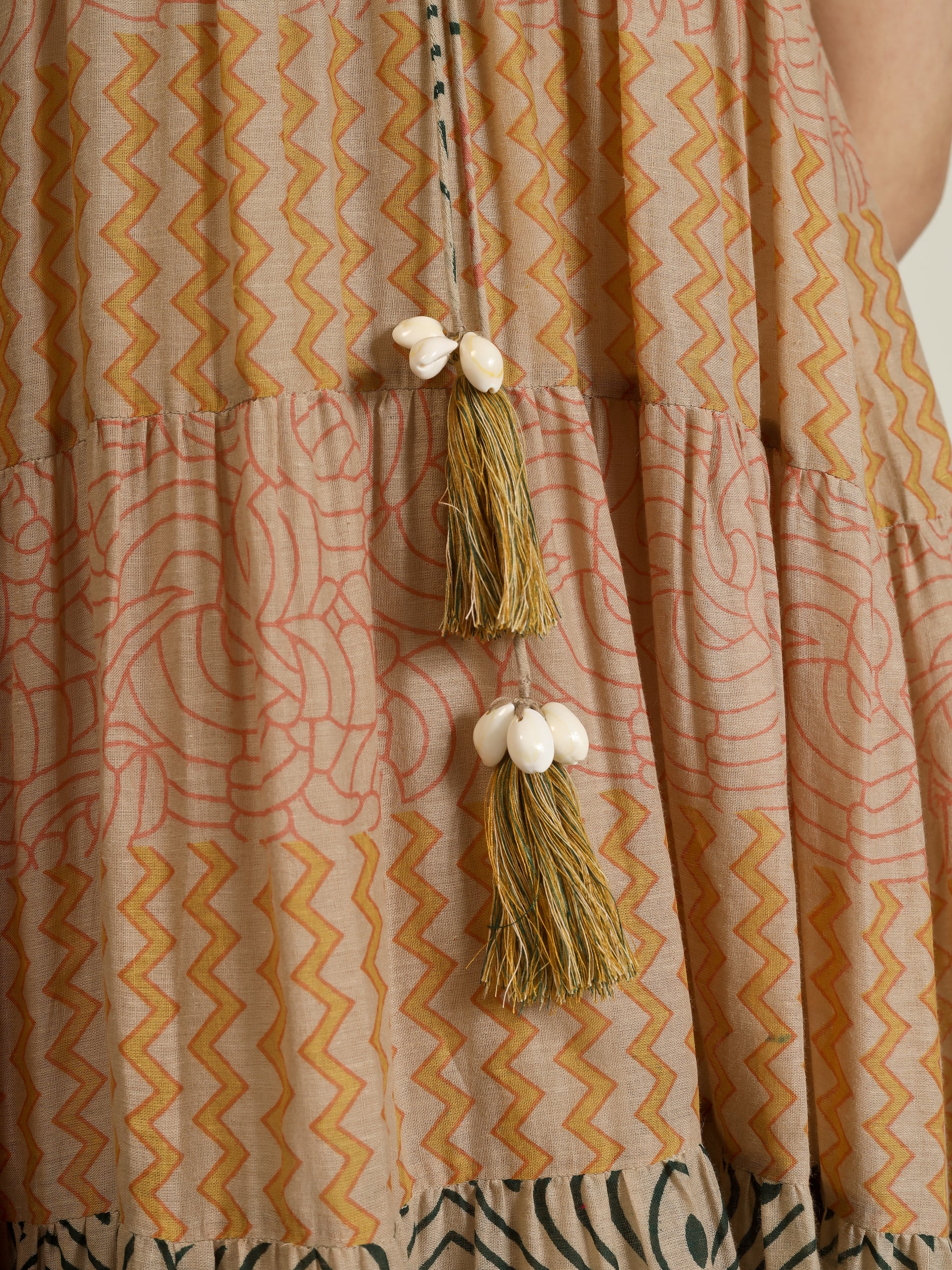 Beige Multi Tier Maxi Dress | JOVI Fashion India