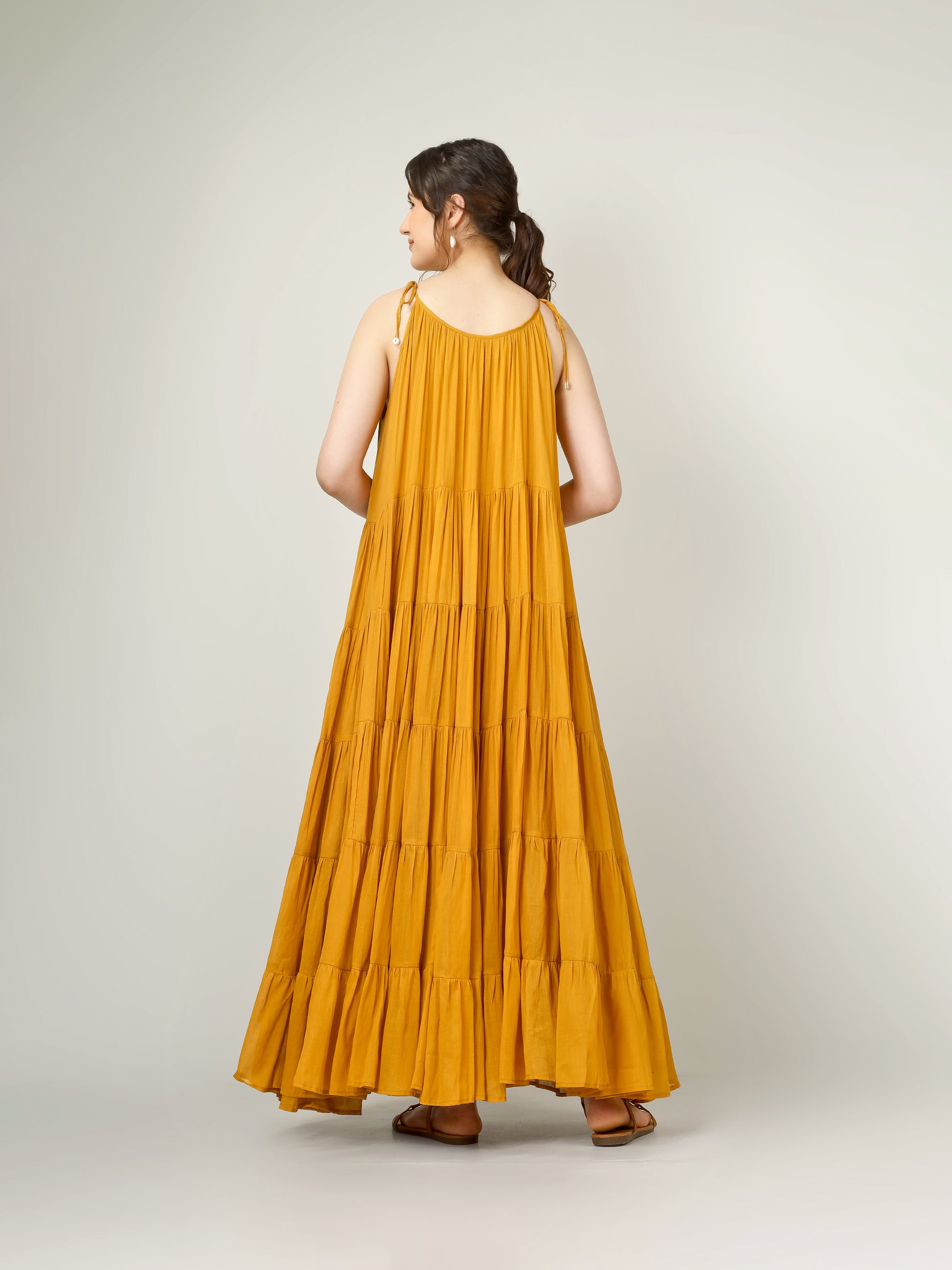 Mustard Multi Tier Maxi Dress | JOVI Fashion India