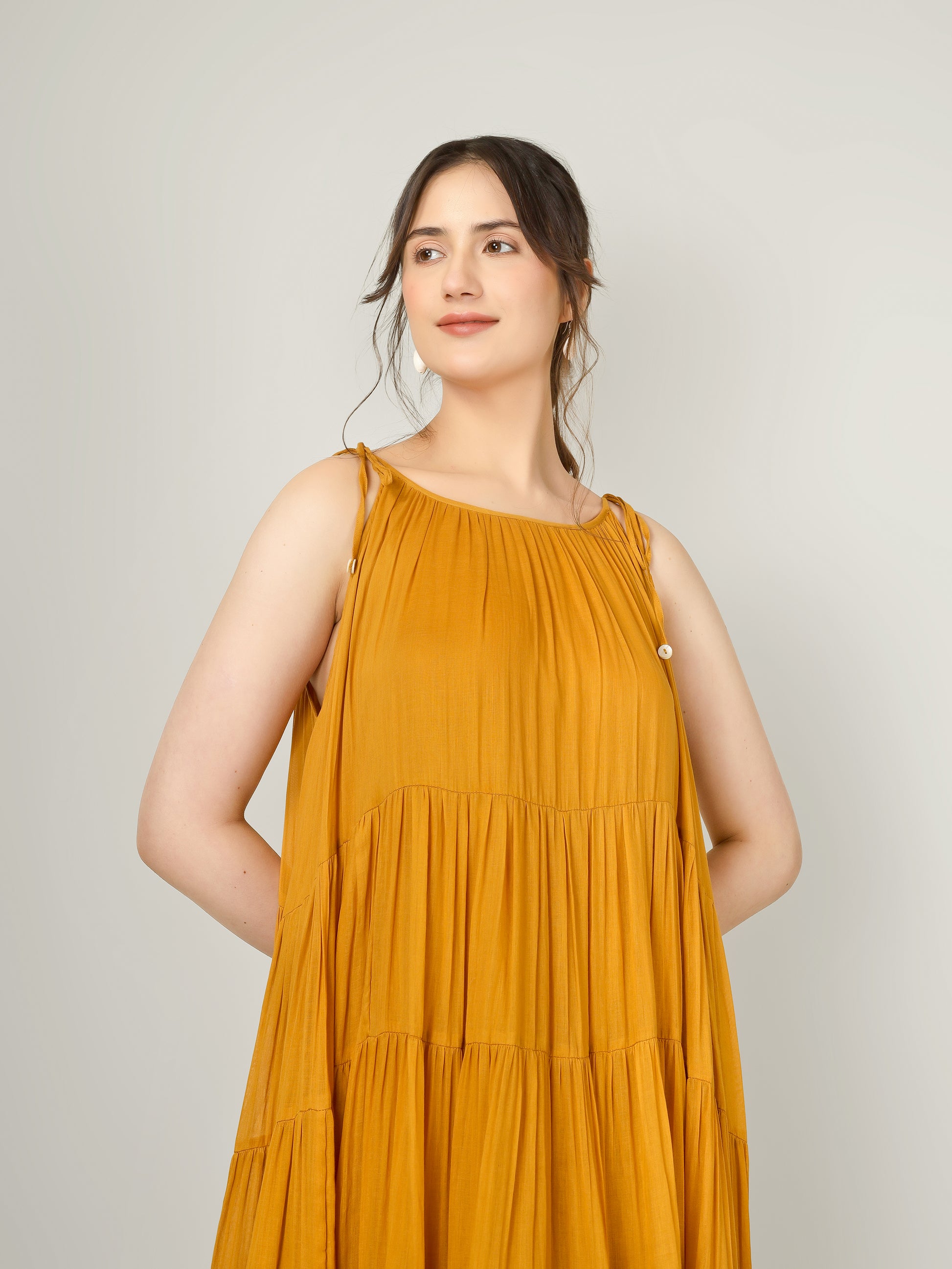 Mustard Multi Tier Maxi Dress | JOVI Fashion India