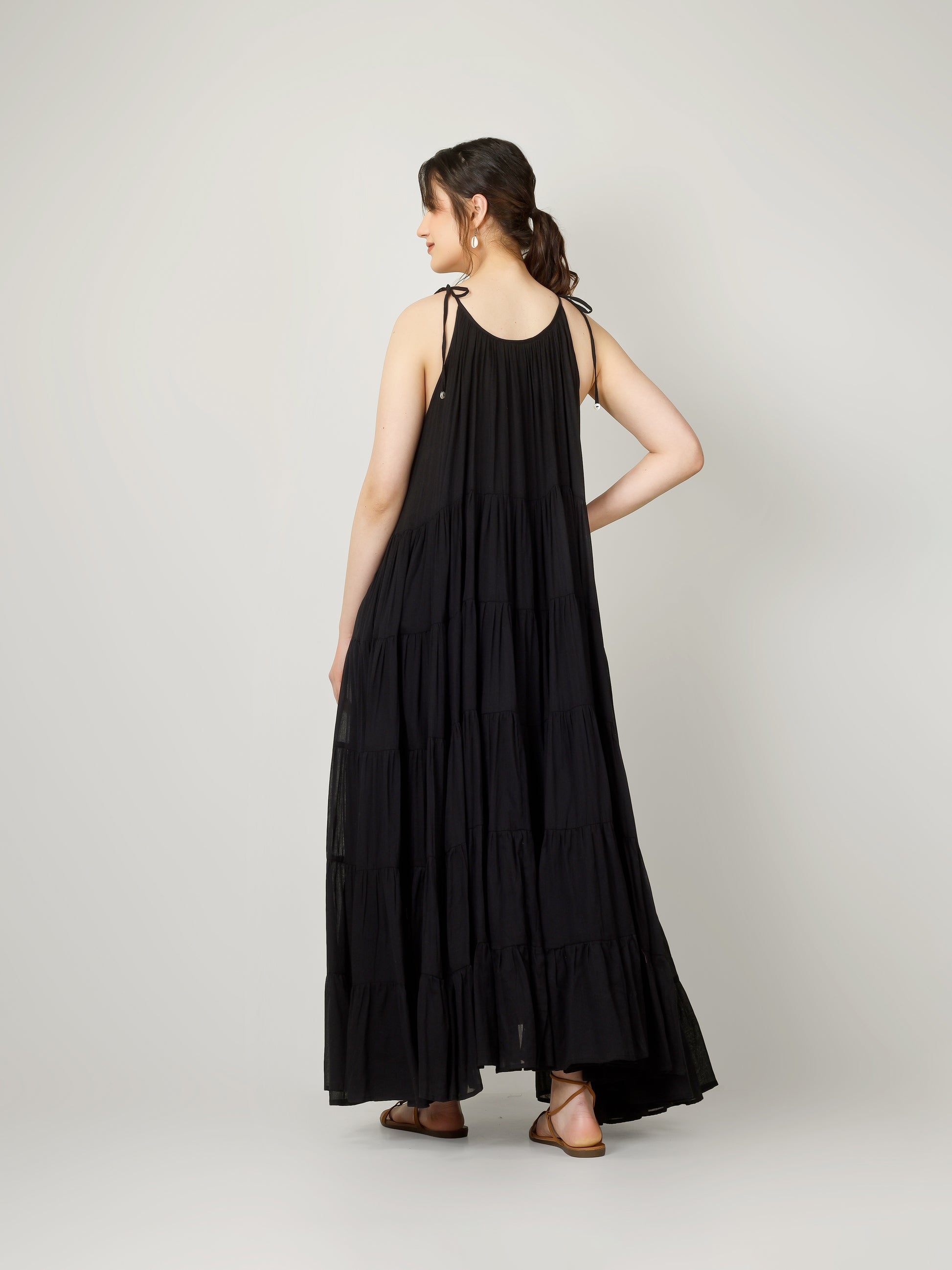 Black Multi Tier Maxi Dress | JOVI Fashion India