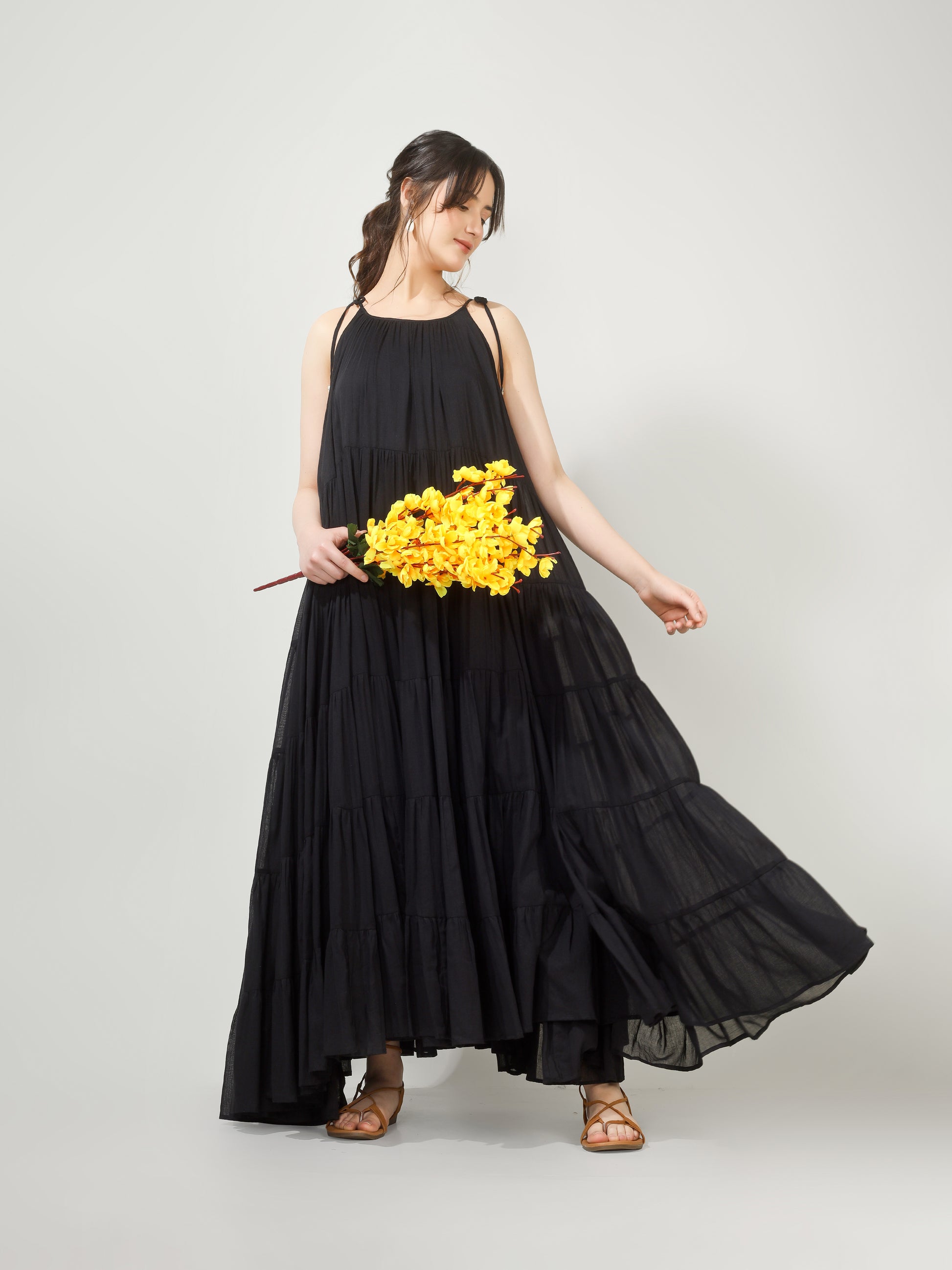 Black Multi Tier Maxi Dress | JOVI Fashion India
