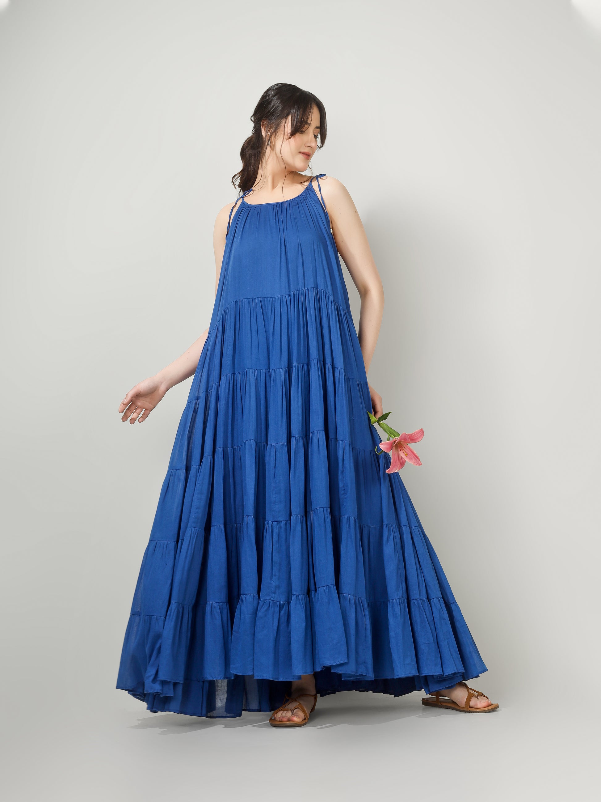 Royal Blue Multi Tier Maxi Dress | JOVI Fashion India