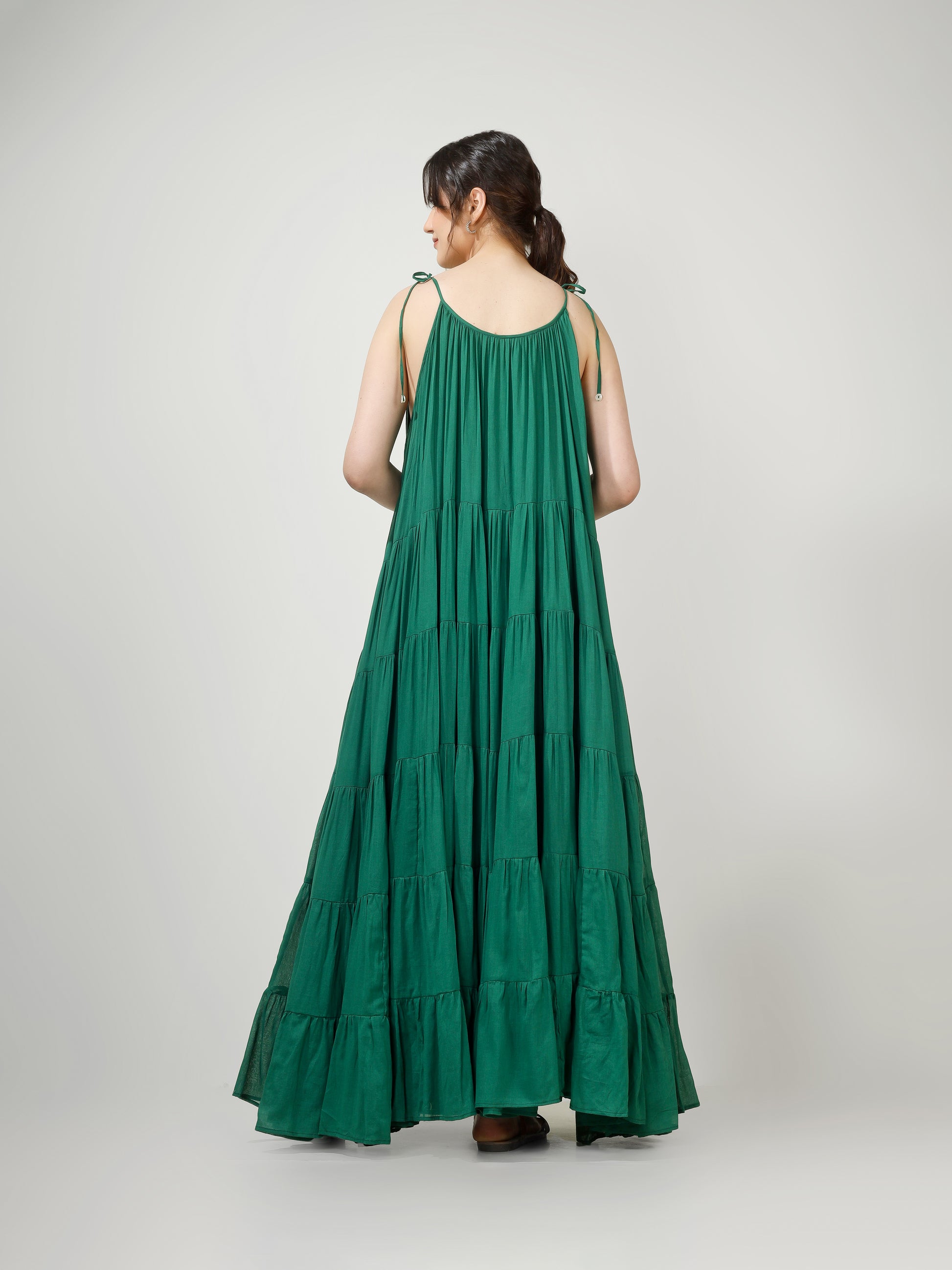 Emerald Green Multi Tier Maxi Dress | JOVI Fashion India