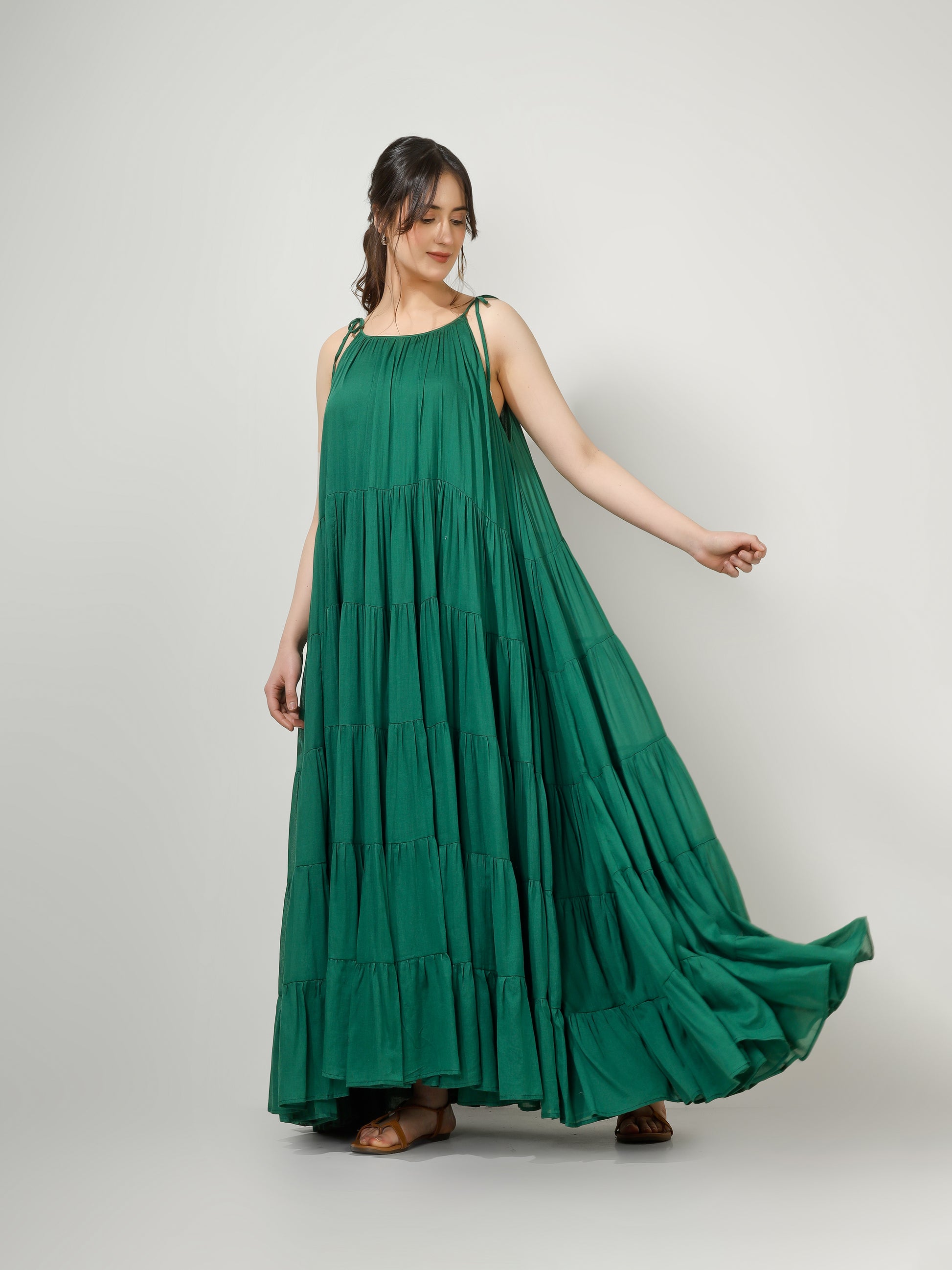 Shop Best Emerald Green Multi Tier Maxi Dress for Women Online Order Now at JOVI India Shop Best Emerald Green Multi Tier Maxi Dress for Women Online Order Now at JOVI India