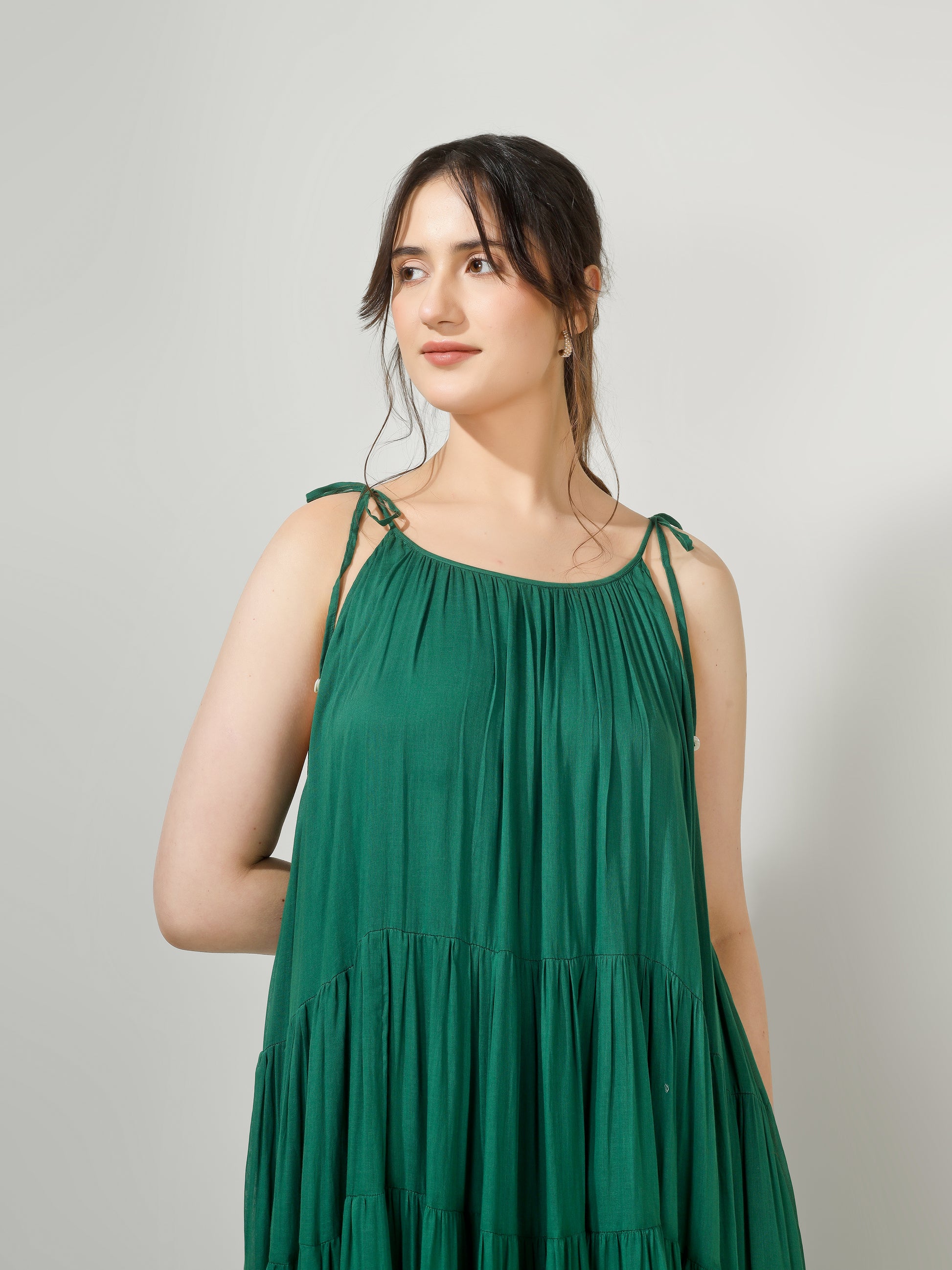 Emerald Green Multi Tier Maxi Dress | JOVI Fashion India