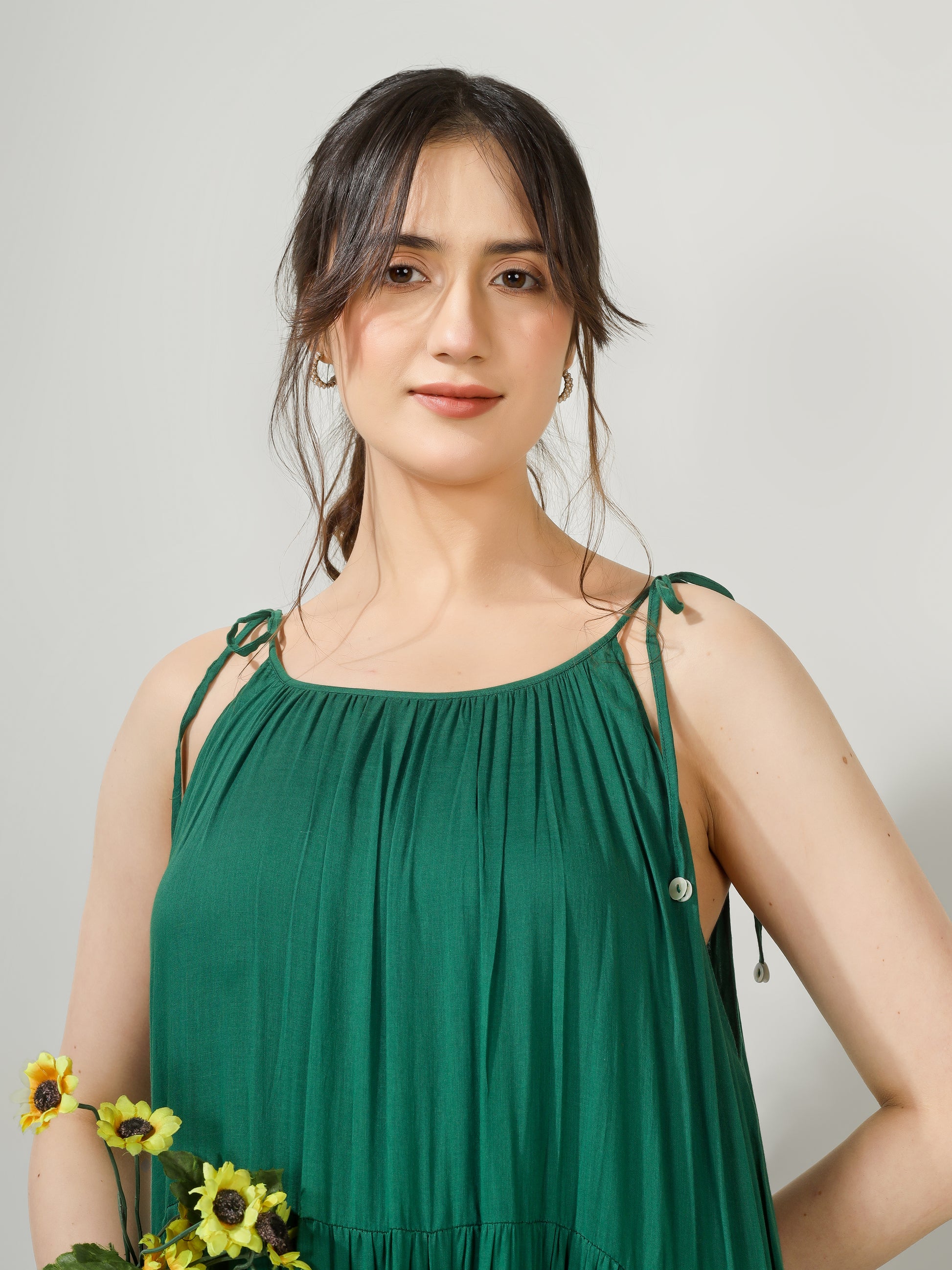 Emerald Green Multi Tier Maxi Dress | JOVI Fashion India
