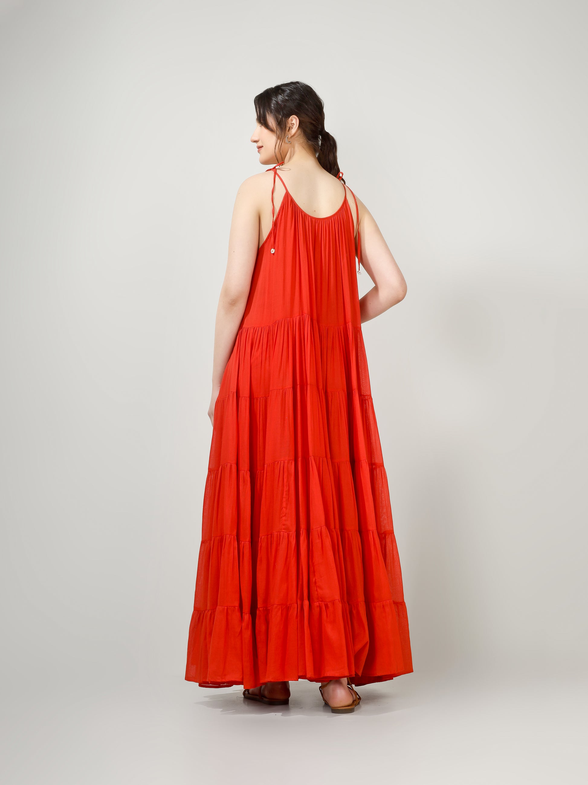 Orange Multi Tier Maxi Dress | JOVI Fashion India