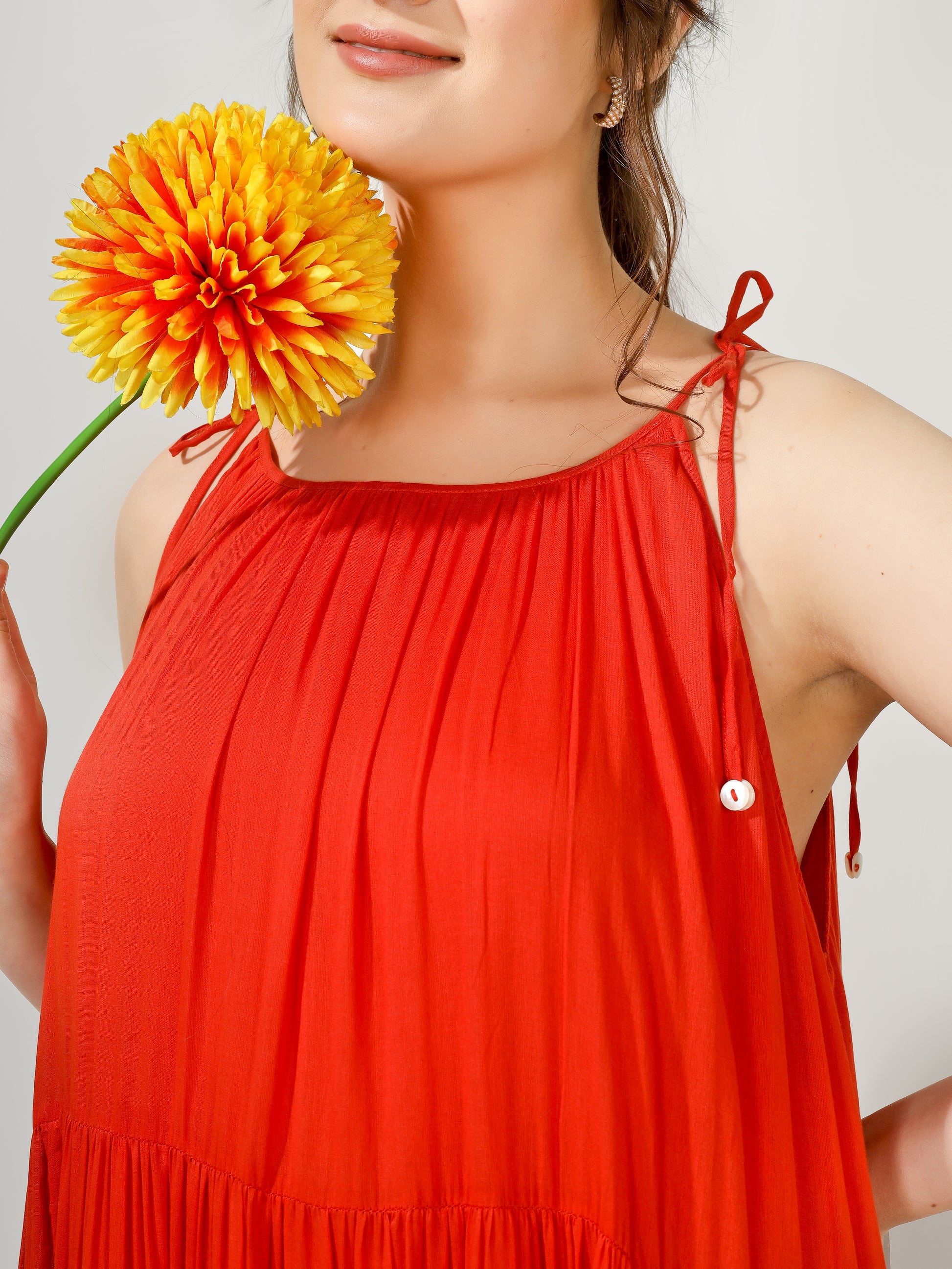 Orange Multi Tier Maxi Dress | JOVI Fashion India