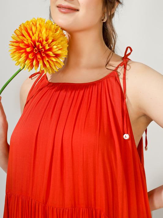 Orange Multi Tier Maxi Dress | Jovi Fashion India