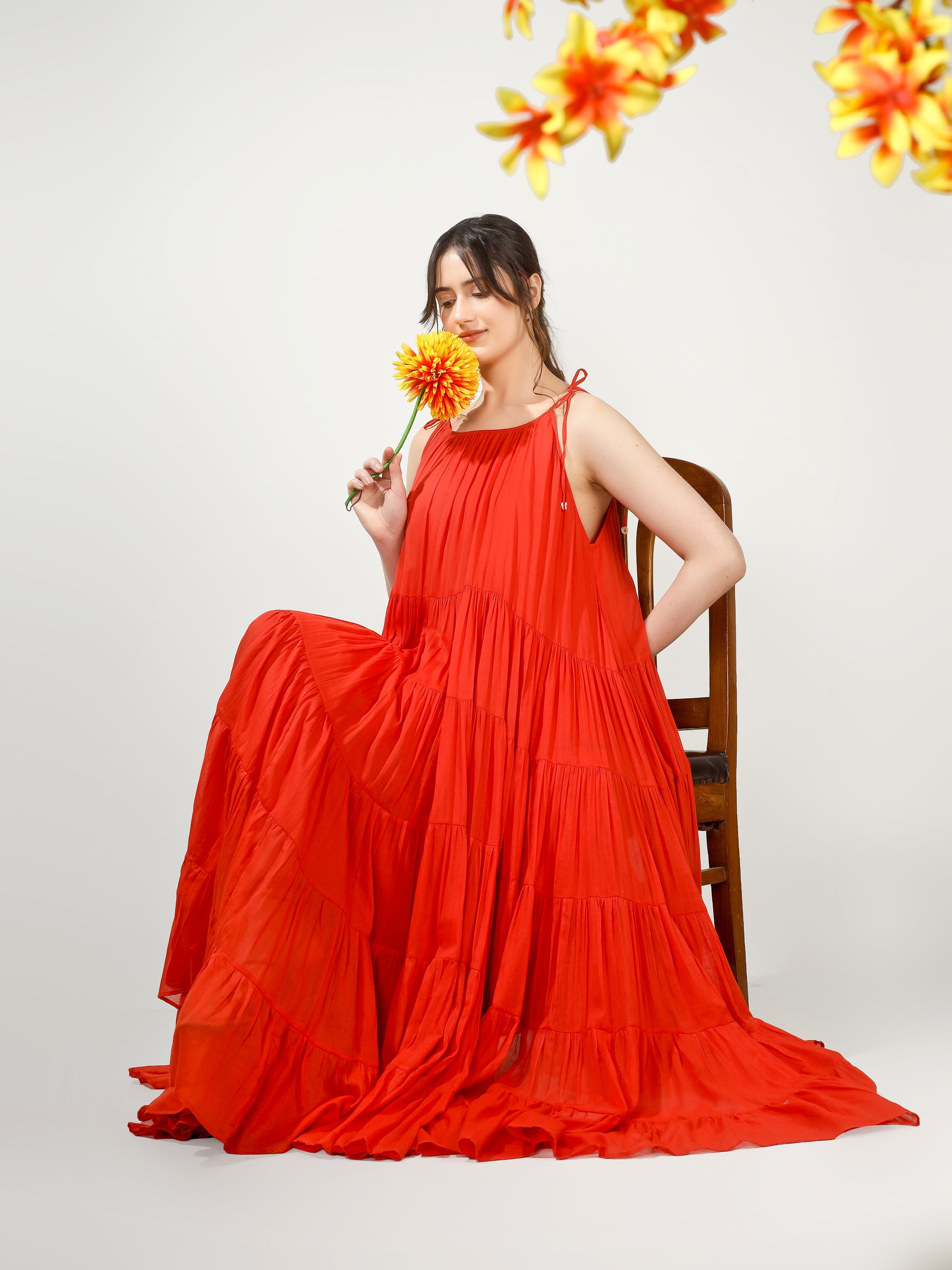 Orange Multi Tier Maxi Dress | JOVI Fashion India