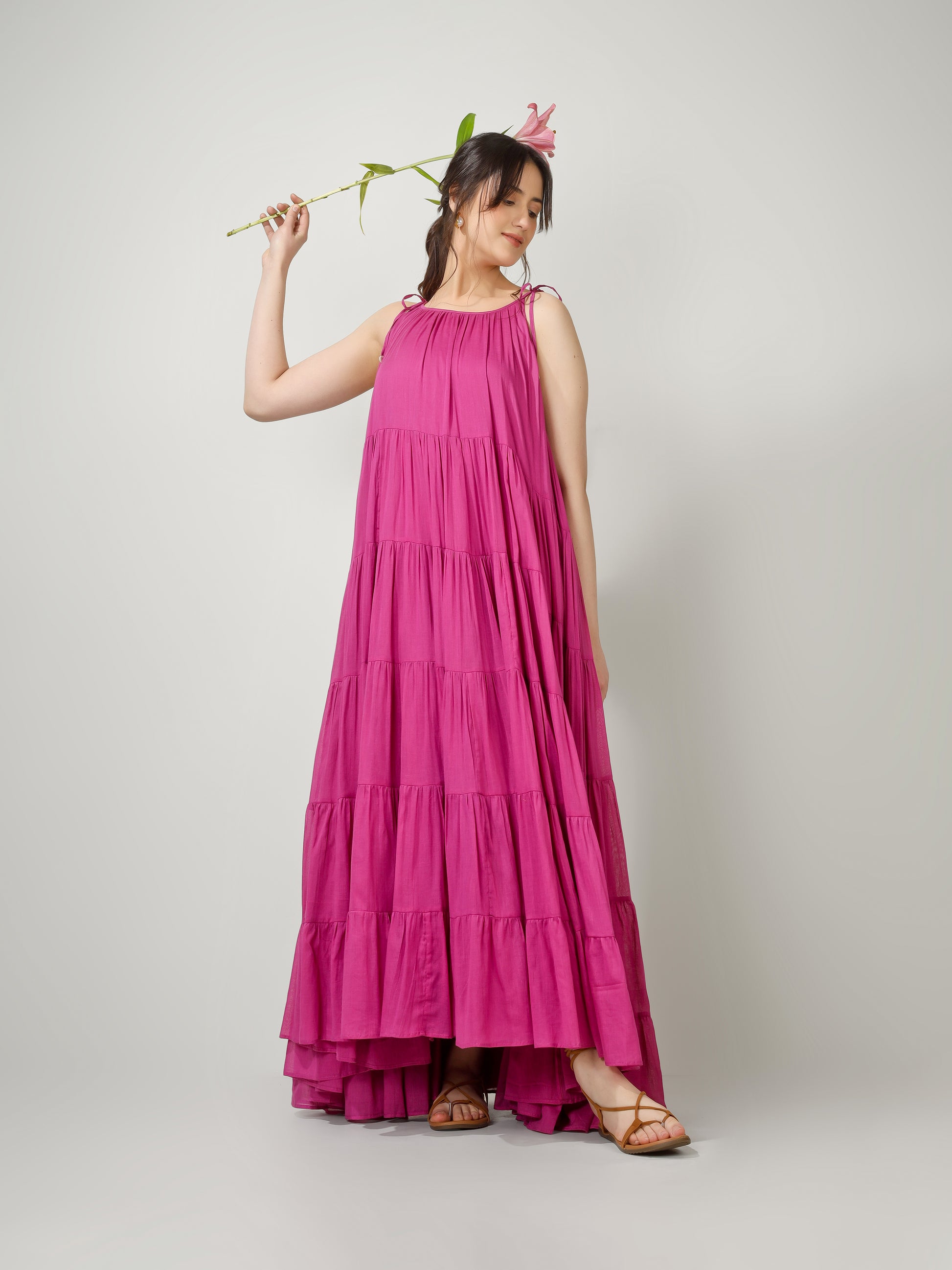 Raspberry Multi Tier Maxi Dress | JOVI Fashion India