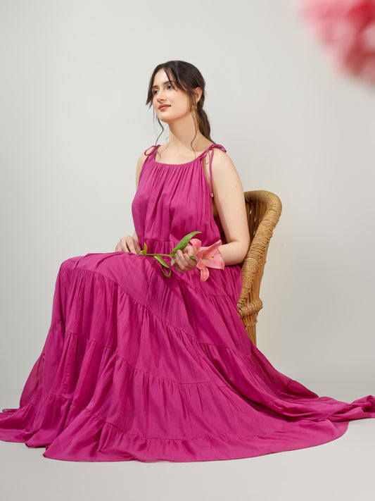 Raspberry Multi Tier Maxi Dress | Jovi Fashion India