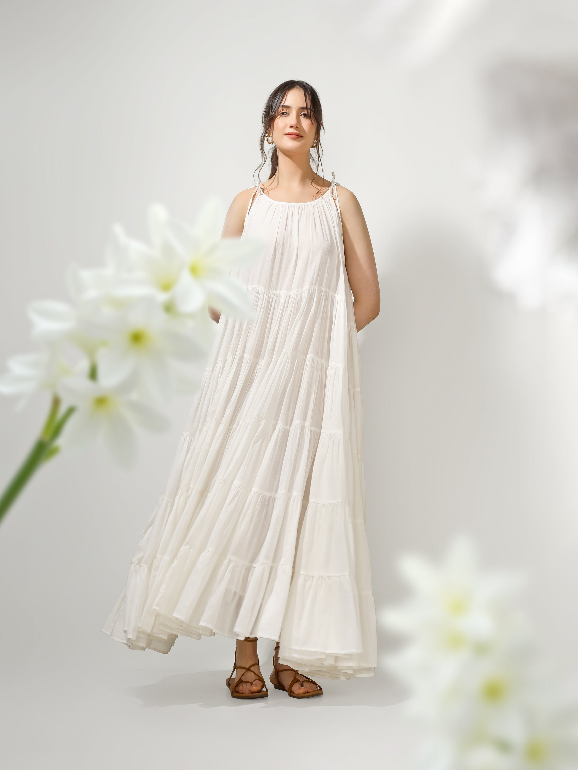 Ivory Multi Tier Maxi Dress | JOVI Fashion India