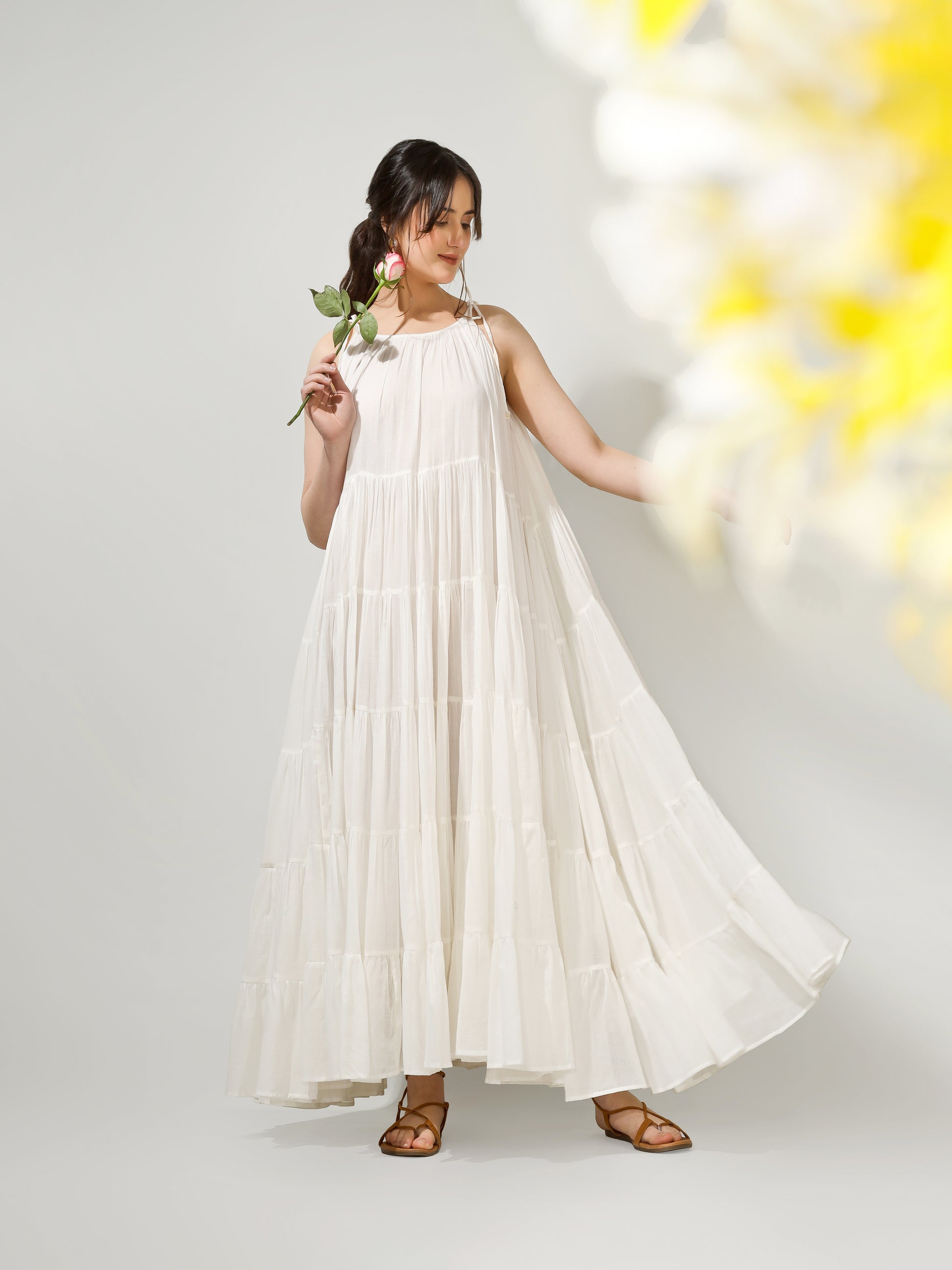Ivory Multi Tier Maxi Dress | JOVI Fashion India