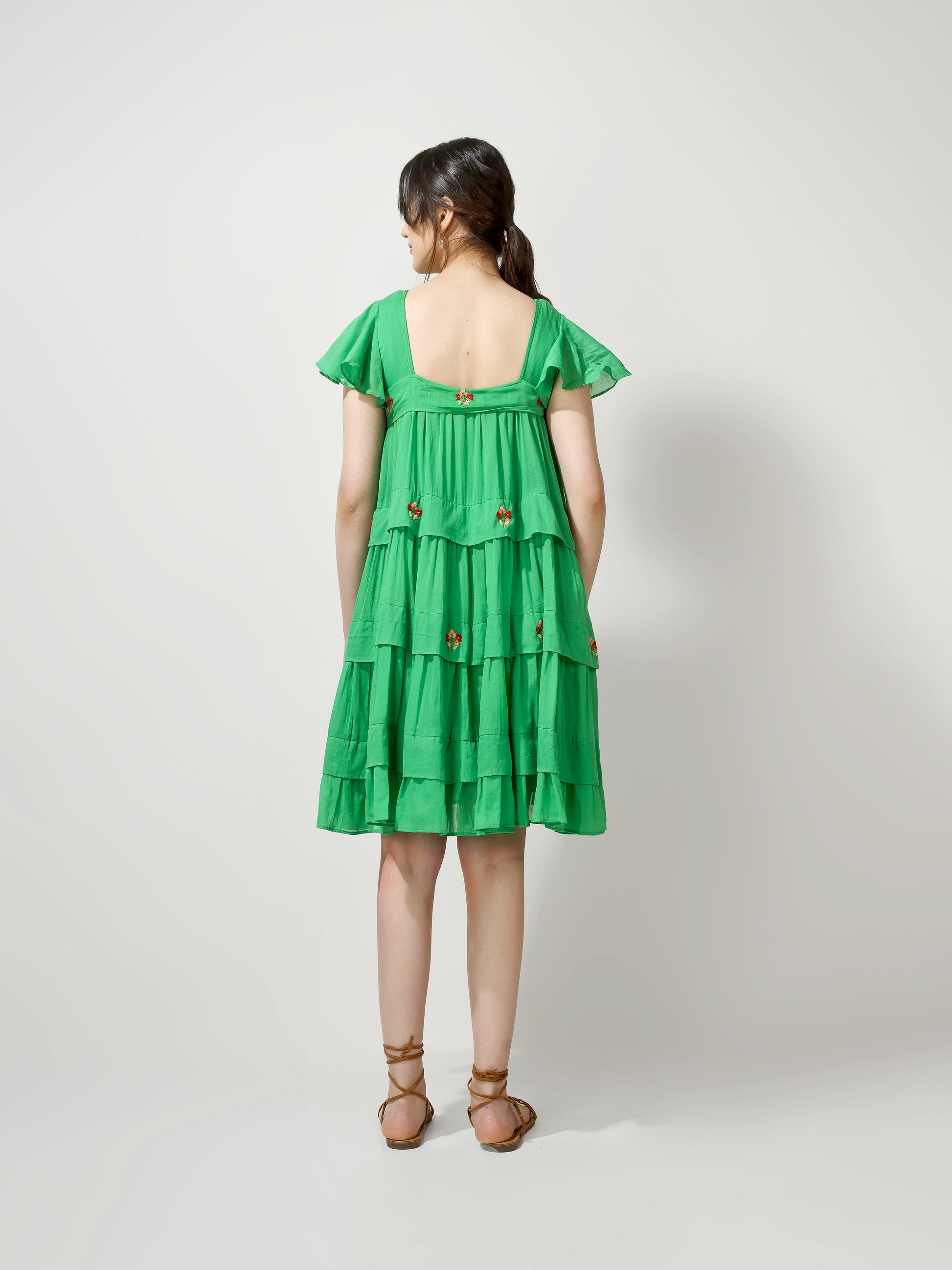 Green Embroidered Short Dress | JOVI Fashion India