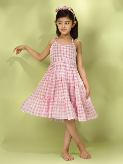 Jiyara White Printed Waist Pleated Dress