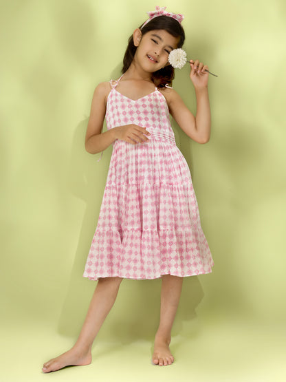 Jiyara White Printed Waist Pleated Dress