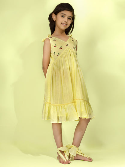 Jiyara Yellow Embroidered Dress