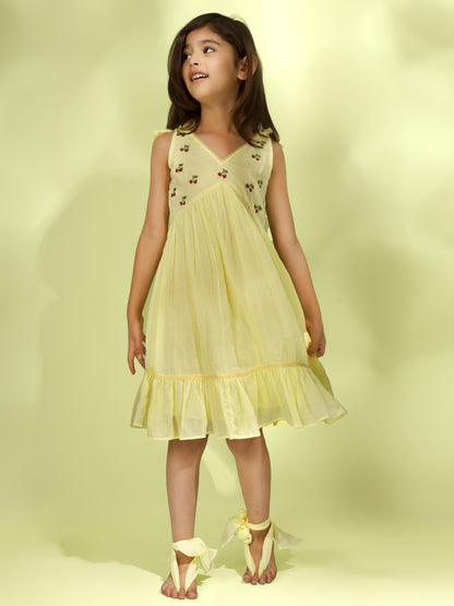 Jiyara Yellow Embroidered Dress