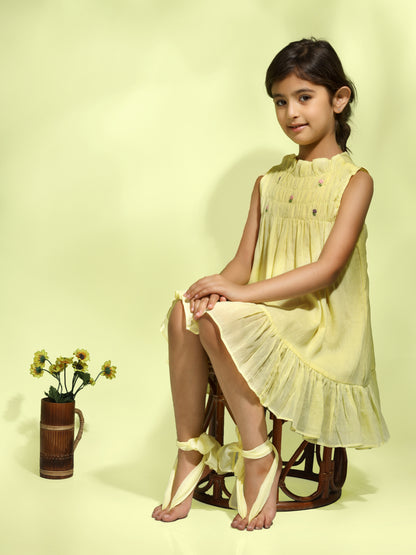 Jiyara - Bright Yellow Bobbin Elastic Dress
