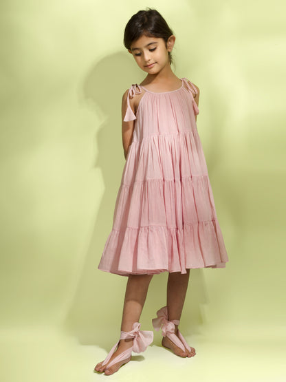 Jiyara Rose Pink Halter Gather Dress