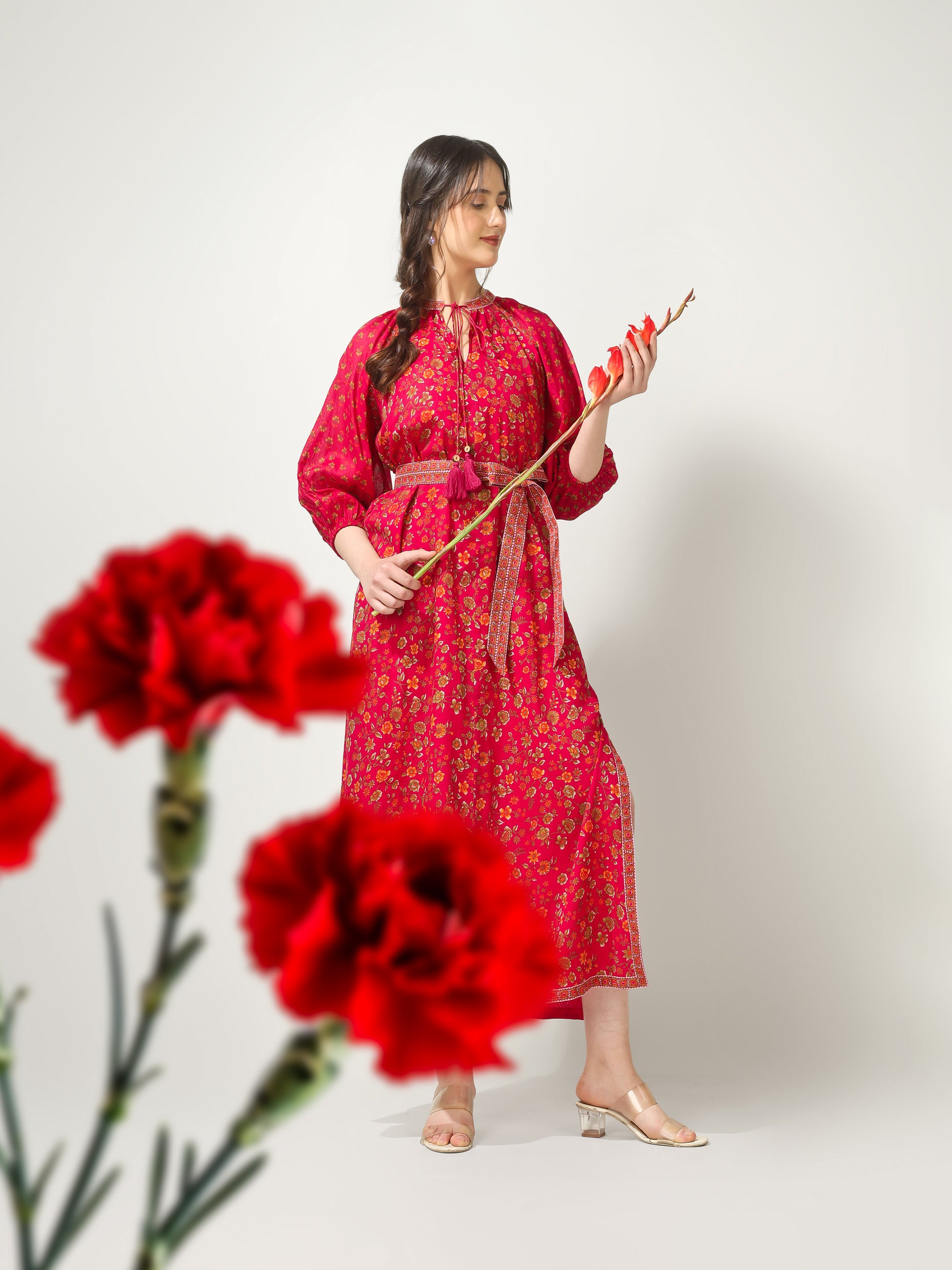 Pink Printed Anti-Fit Dress | JOVI Fashion India