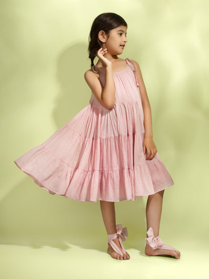 Jiyara Rose Pink Halter Gather Dress