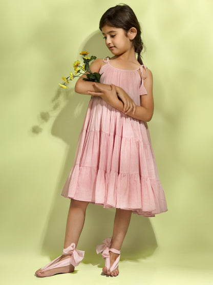 Jiyara Rose Pink Halter Gather Dress