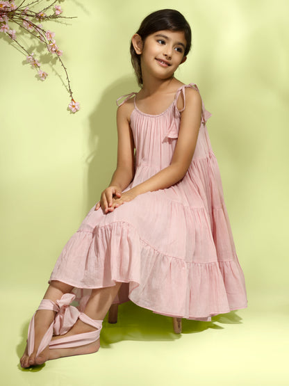 Jiyara Rose Pink Halter Gather Dress