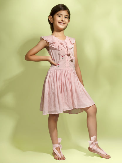 Jiyara - Rose Pink Peter Pan Collar Dress - Ready to Ship