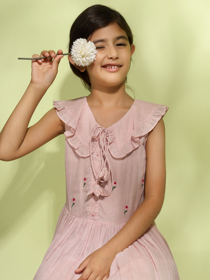 Jiyara - Rose Pink Peter Pan Collar Dress - Ready to Ship